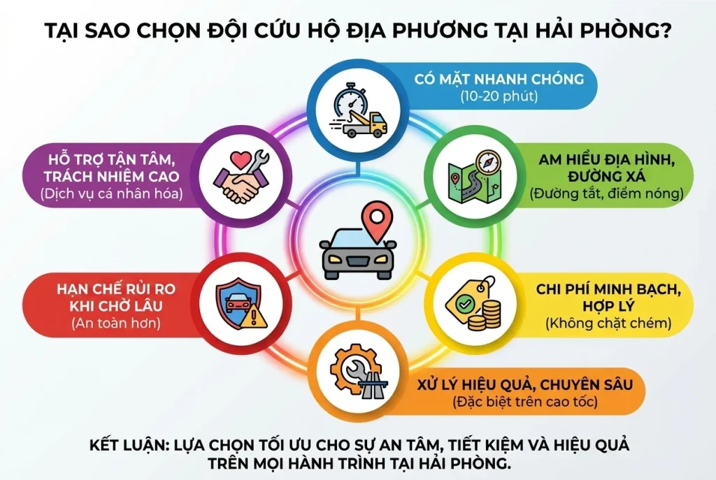 Phân tích ưu điểm khi chọn dịch vụ cứu hộ ô tô địa phương tại Hải Phòng: tốc độ, uy tín, minh bạch