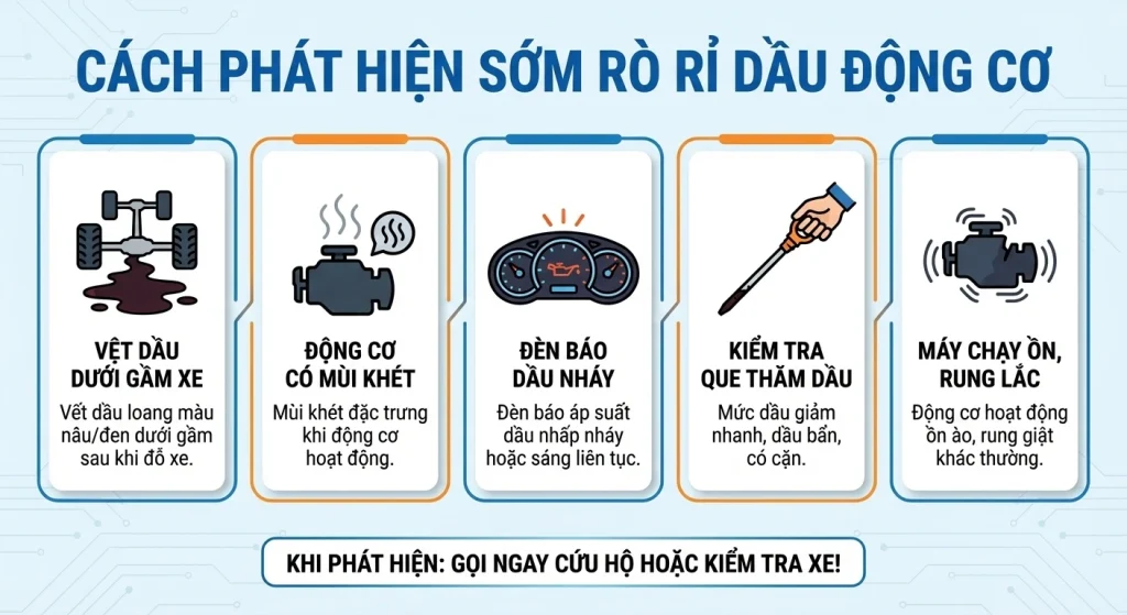 Hướng dẫn 5 dấu hiệu phát hiện sớm rò rỉ dầu động cơ ô tô, nguy cơ cháy nổ và cách xử lý tại chỗ
